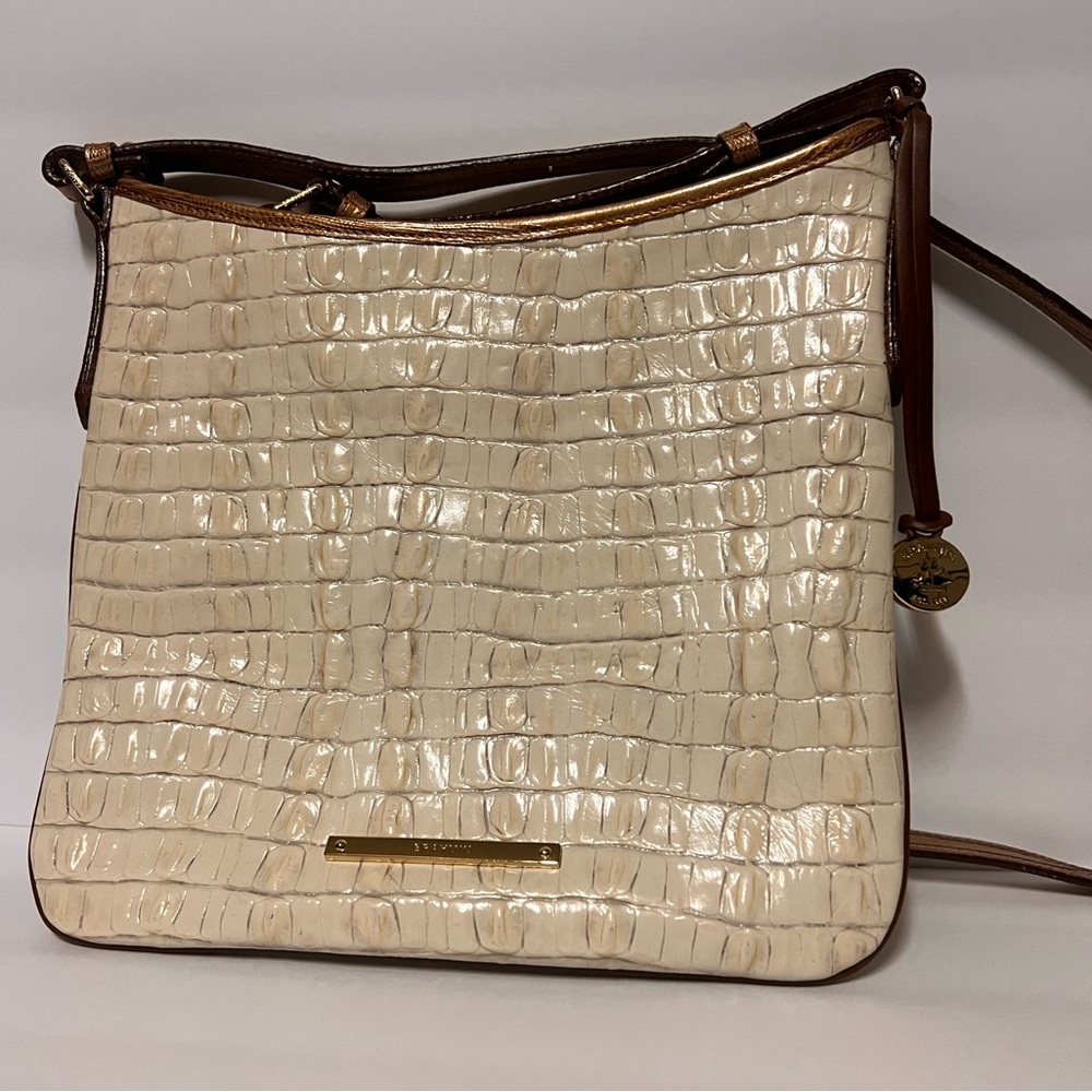 Cream Brahmin Katie Melbourne crocodile leather square crossbody